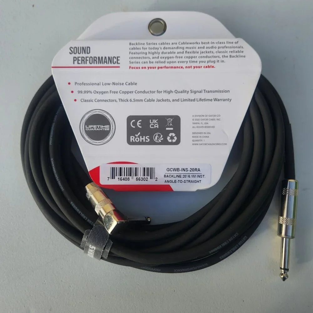 NEW 20' Electric Guitar Cable Cableworks Gator Cases Backline Series Standard 20